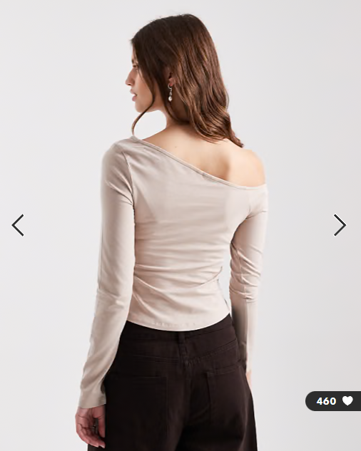 ASOS DESIGN cotton off shoulder long sleeve top in stone