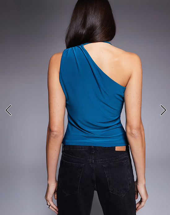 ASOS DESIGN slinky asymmetric cowl neck top in teal