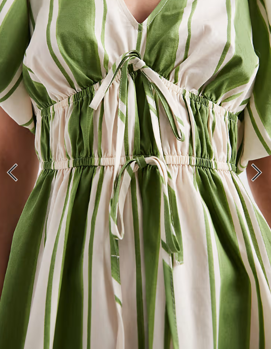 New Look stripe puff sleeve v neck midi dress in cream