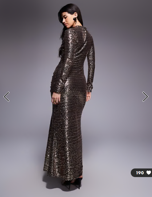 ASOS DESIGN sequin long sleeve maxi dress in champagne