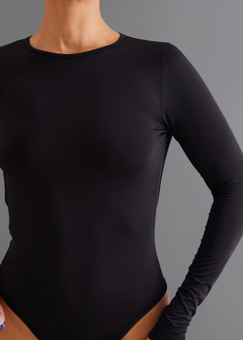 Black Slinky Open Back Long Sleeve Bodysuit