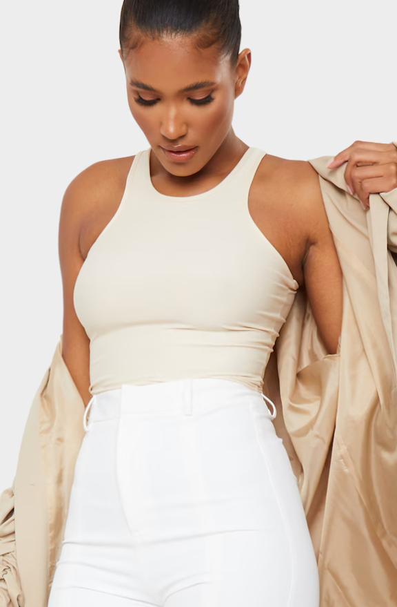 Stone Slinky Fitted Racer Crop Top