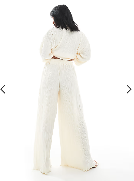 4th & Reckless Petite plisse elasticated waist wide leg trousers co-ord in cream