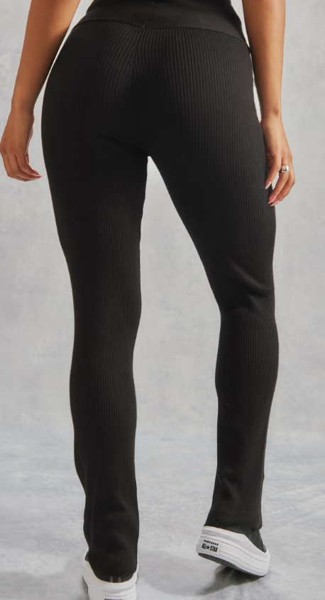 Plt - Black Rib Knit Dipped Waist Trousers