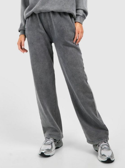 Boohoo - Dsgn Studio Self Fabric Applique Washed Wide Leg Jogger - charcoal