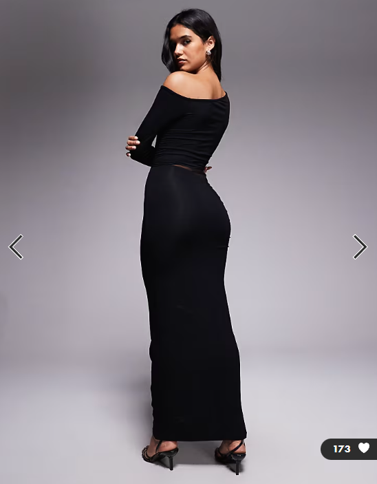 ASOS DESIGN asymmetric long sleeve midi dress with mesh panel waist in black