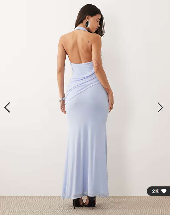 ASOS DESIGN mesh halter maxi dress with draped sash detail in blue