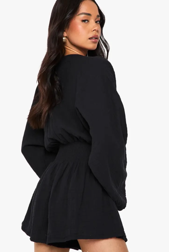 Cheesecloth Plunge Playsuit Boohoo