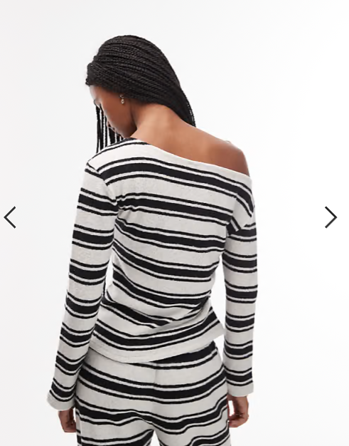 ASOS DESIGN brushed off shoulder long sleeve corset waist t-shirt in stripe