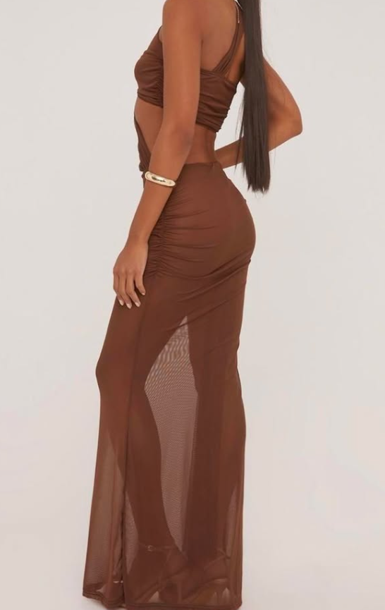 Ego - One shoulder twisted mesh maxi dress