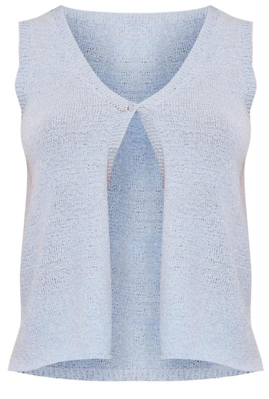 Blue Sheer Textured Knit Button Front Vest Top