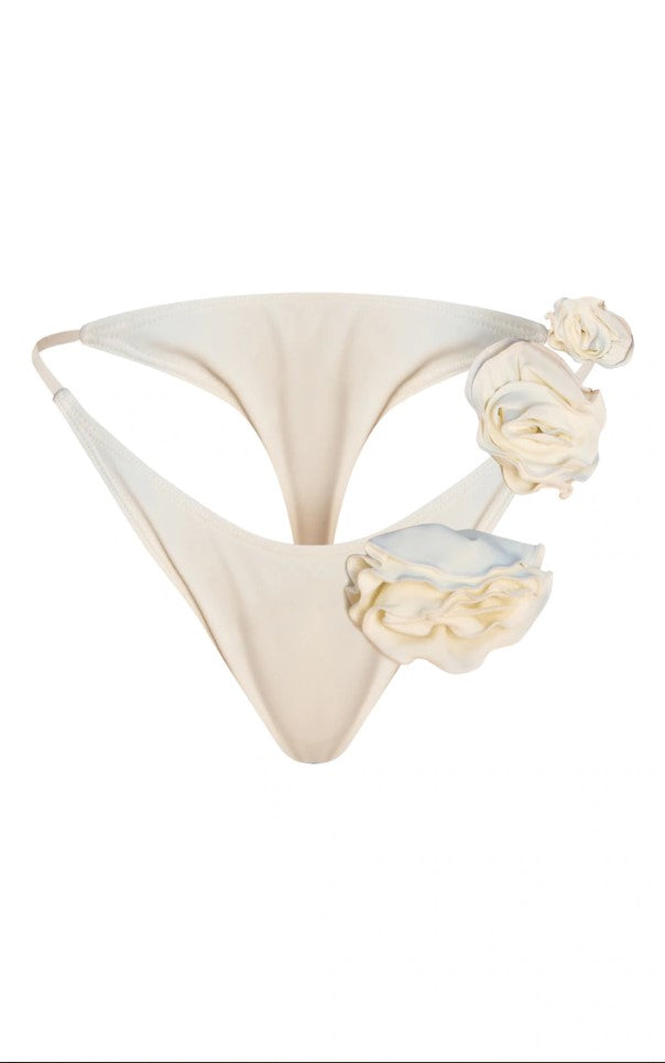 Cream Flower Detail Bikini Bottoms