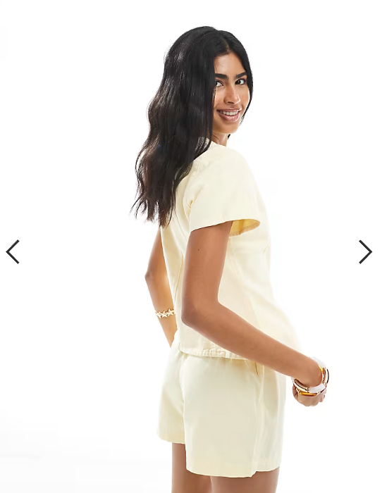 ASOS DESIGN denim button up short sleeve top in yellow