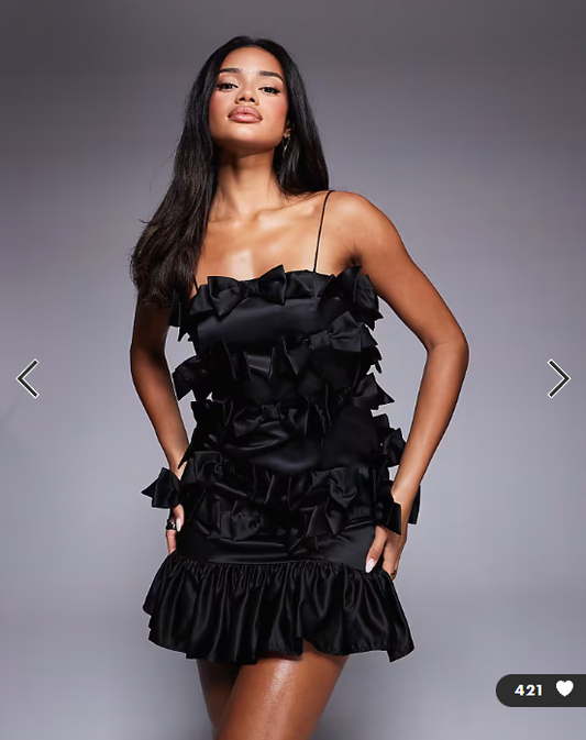 ASOS LUXE satin mini dress with all over 3D bows in black