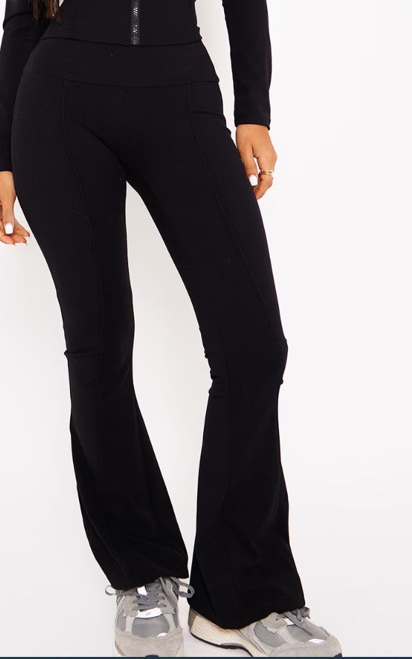 Petite Black Contour Sculpt Seam Detail Flared Trousers