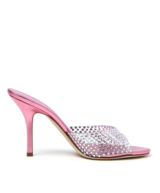 Lilac Wide Fit metallic round toe diamante high heeled sandals