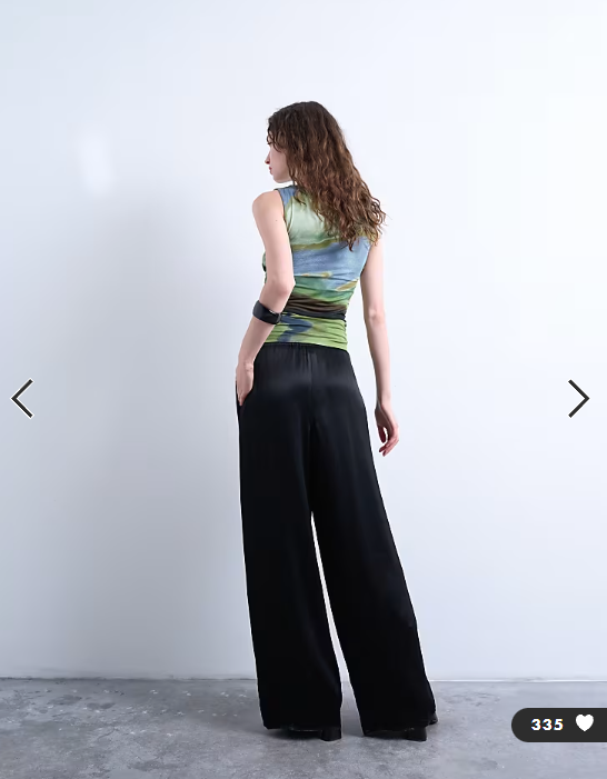 Topshop satin tie waist wide leg pant in black