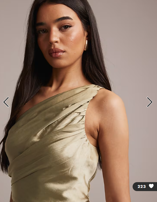 Pretty Lavish Bridesmaids Juliet satin gathered one shoulder maxi dress in olive green