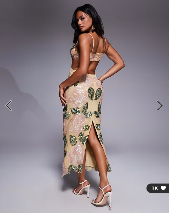 ASOS LUXE embellished beaded rose maxi dress in cream