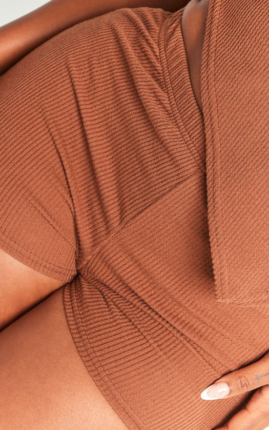 Shape Chocolate Brown Crinkle Rib High Waist Hot Pants