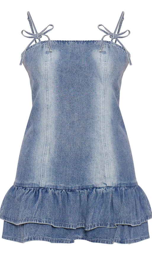 Plt - Vintage Bow Detail Puffball Denim Mini Dress