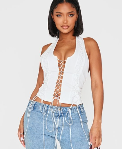 Shape White Bandage Lace Up Corset Top