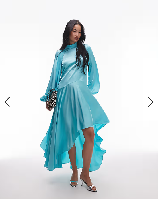 ASOS ARCHIVE satin maxi dress with dropped waist and scarf detail in turqouise