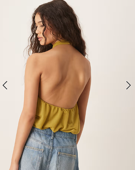 ASOS DESIGN drape halter neck top in olive green