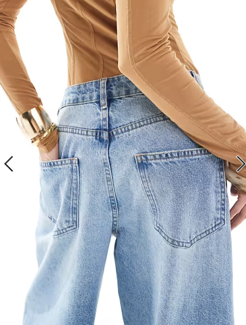 ASOS DESIGN high waisted barrel leg jeans in light mid blue