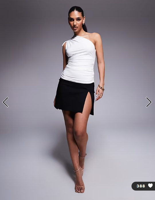 Kaiia exclusive double layered slinky tie one shoulder top in white