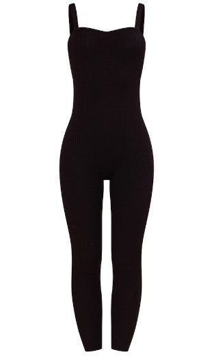 Black Knitted Ribbed Strappy Jumpsuit