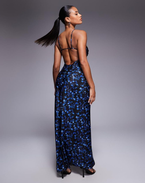 Asos Design satin strappy halter maxi dress in multicolor