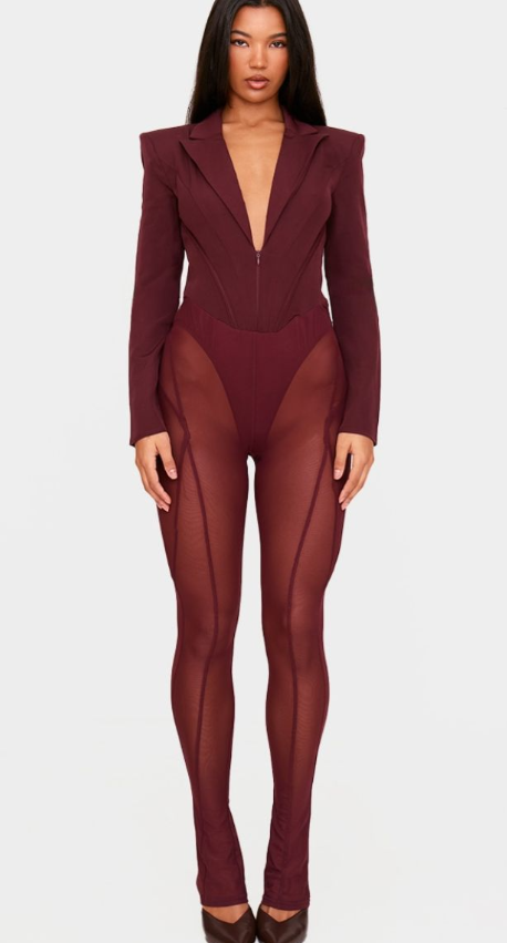 Burgundy Woven Binding Detail Tailored Jumpsuit