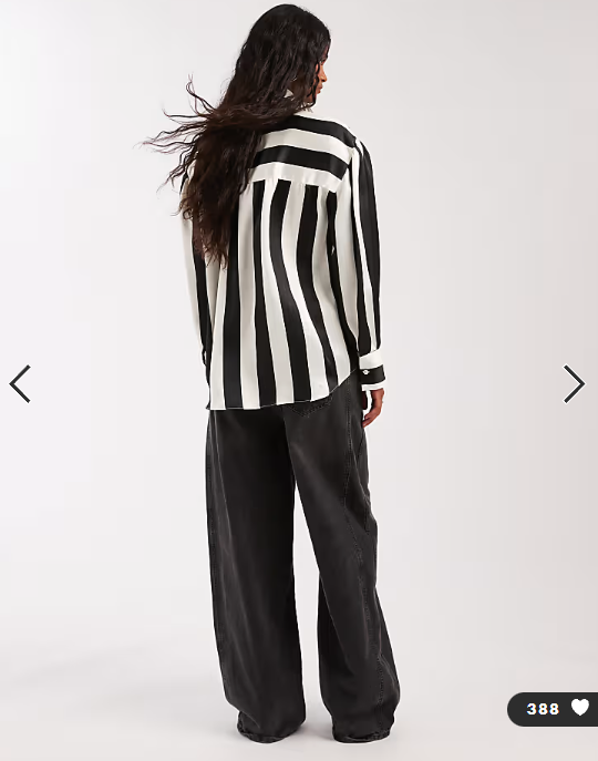 ASOS DESIGN satin oversized shirt in black stripe