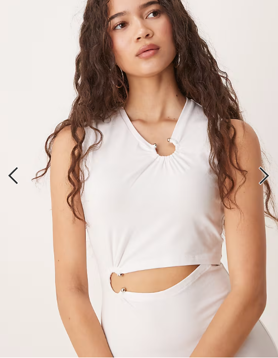 ASOS DESIGN sleeveless cut out ring trim detail midi dress in white