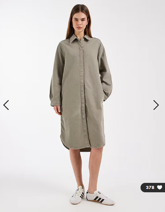 ASOS DESIGN denim shirt midi dress in khaki