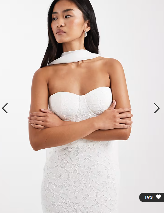 Asos - Six Stories Bridal lace bandeau scarf neck maxi dress in white