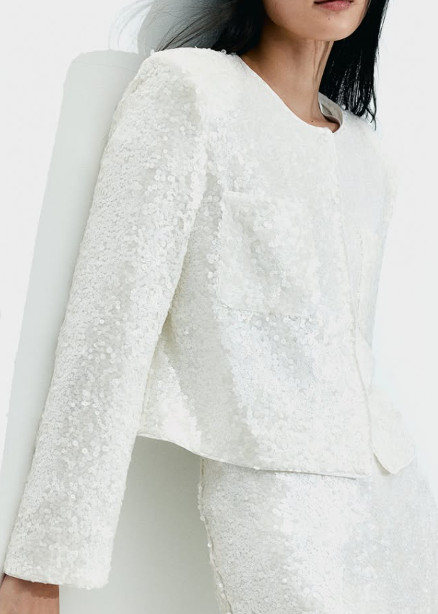 H&M - SEQUINED BLOUSE- White
