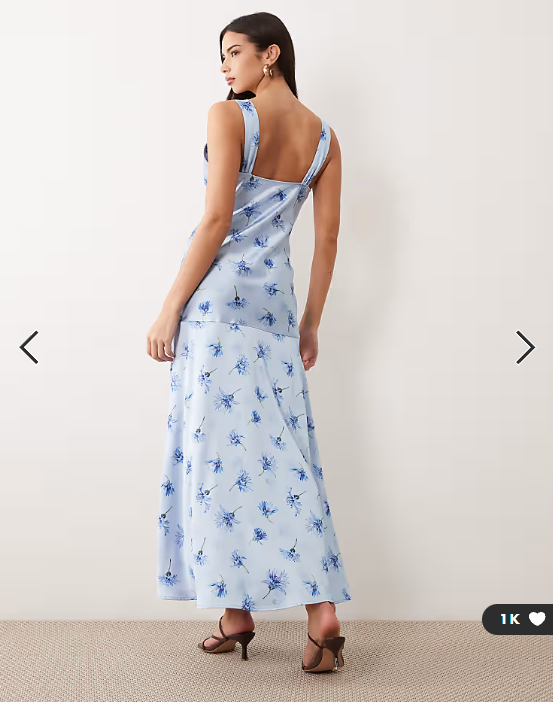 Gina Tricot sleeveless satin maxi dress in blue flower print