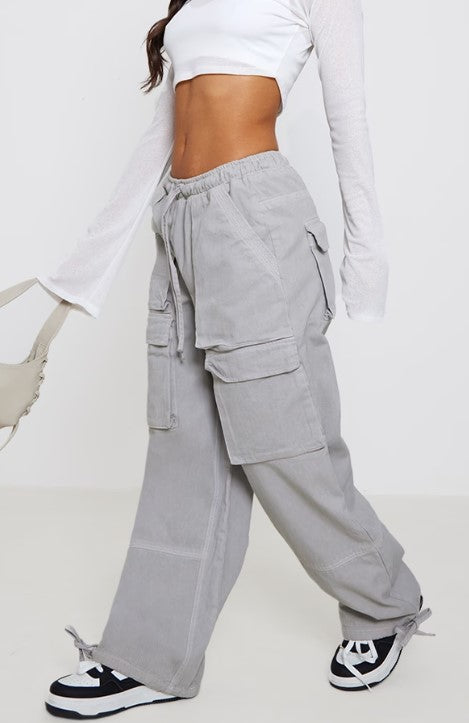 Petite Light Grey Contrast Stitch Cargos