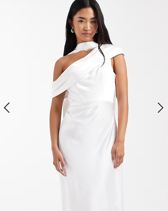 Six Stories Bridal satin one shoulder maxi dress in white