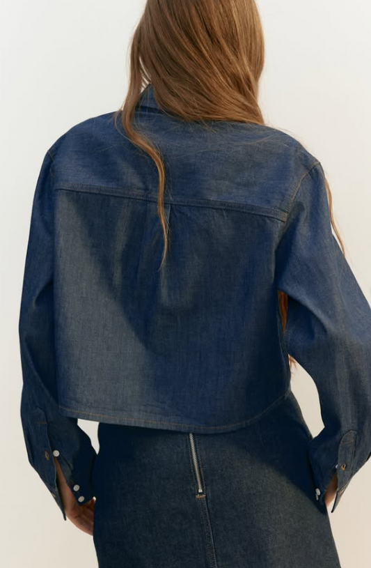 H&M -DENIM SHIRT - Dark Denim Blue
