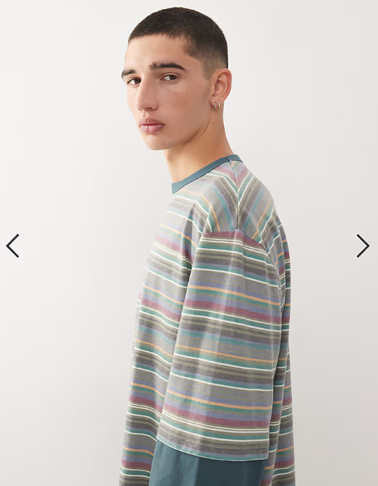 Reclaimed Vintage oversized t-shirt with double layer long sleeve in mixed stripe