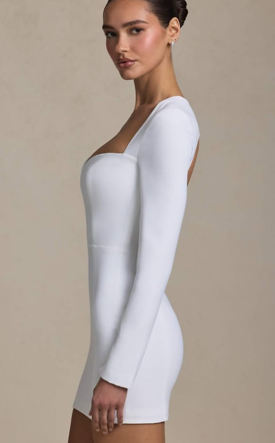 OhPolly-Cut-Out Heart-Detail Bodycon Mini Dress in White