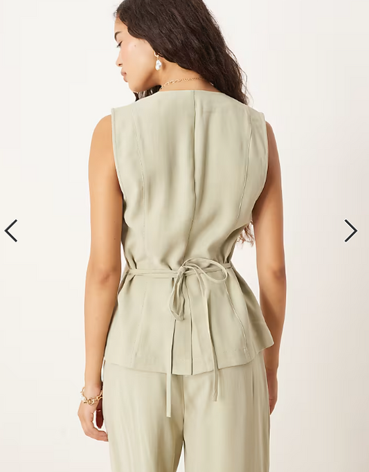 Vila tie waist tailored waistcoat co-ord in sage green