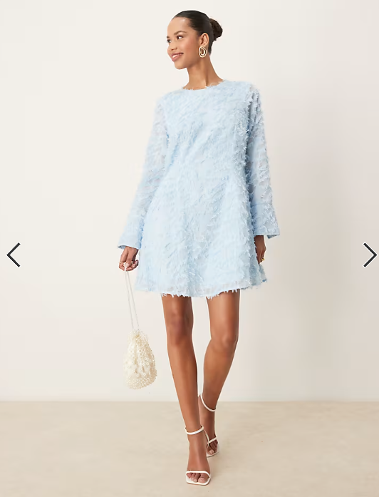 Asos - Vila long sleeved feathered mini dress in pastel blue