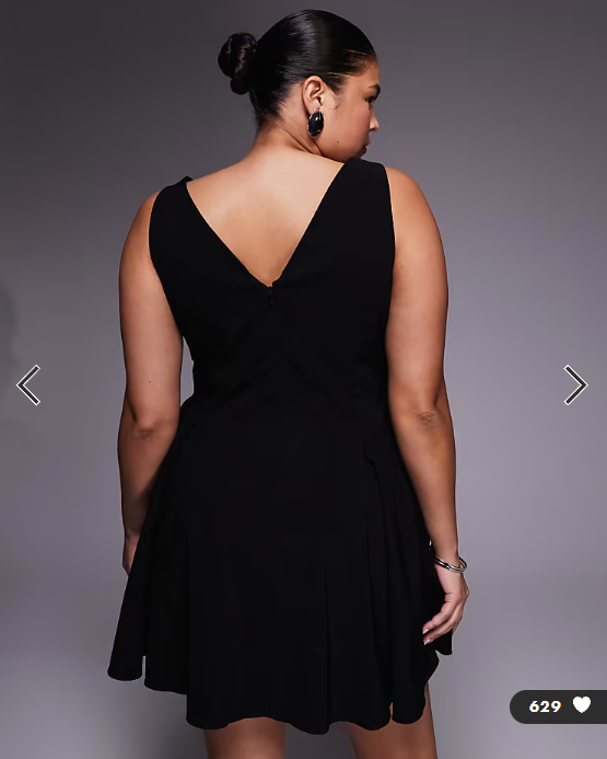 ASOS DESIGN Curve bengaline scoop neck structured flippy mini dress in black