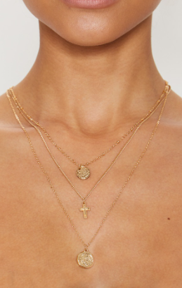 Gold renais mini coin cross layered necklace