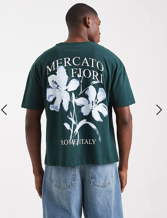 ASOS DESIGN boxy t-shirt with floral print in dark green