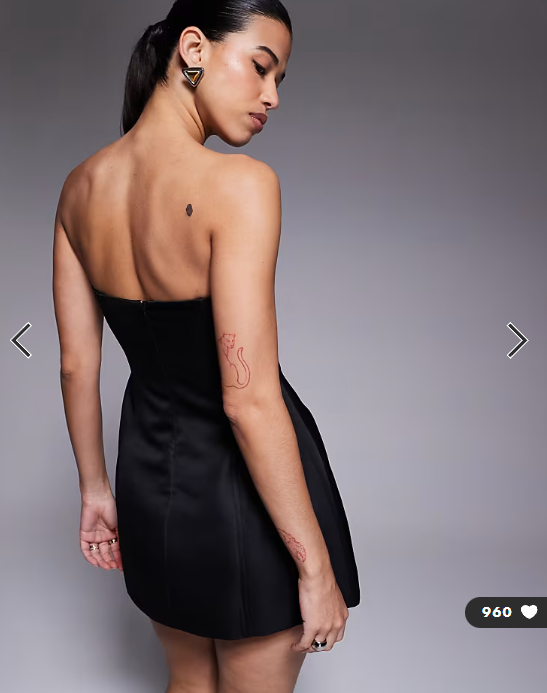 Aria Cove satin seam detail structured bandeau mini dress in black